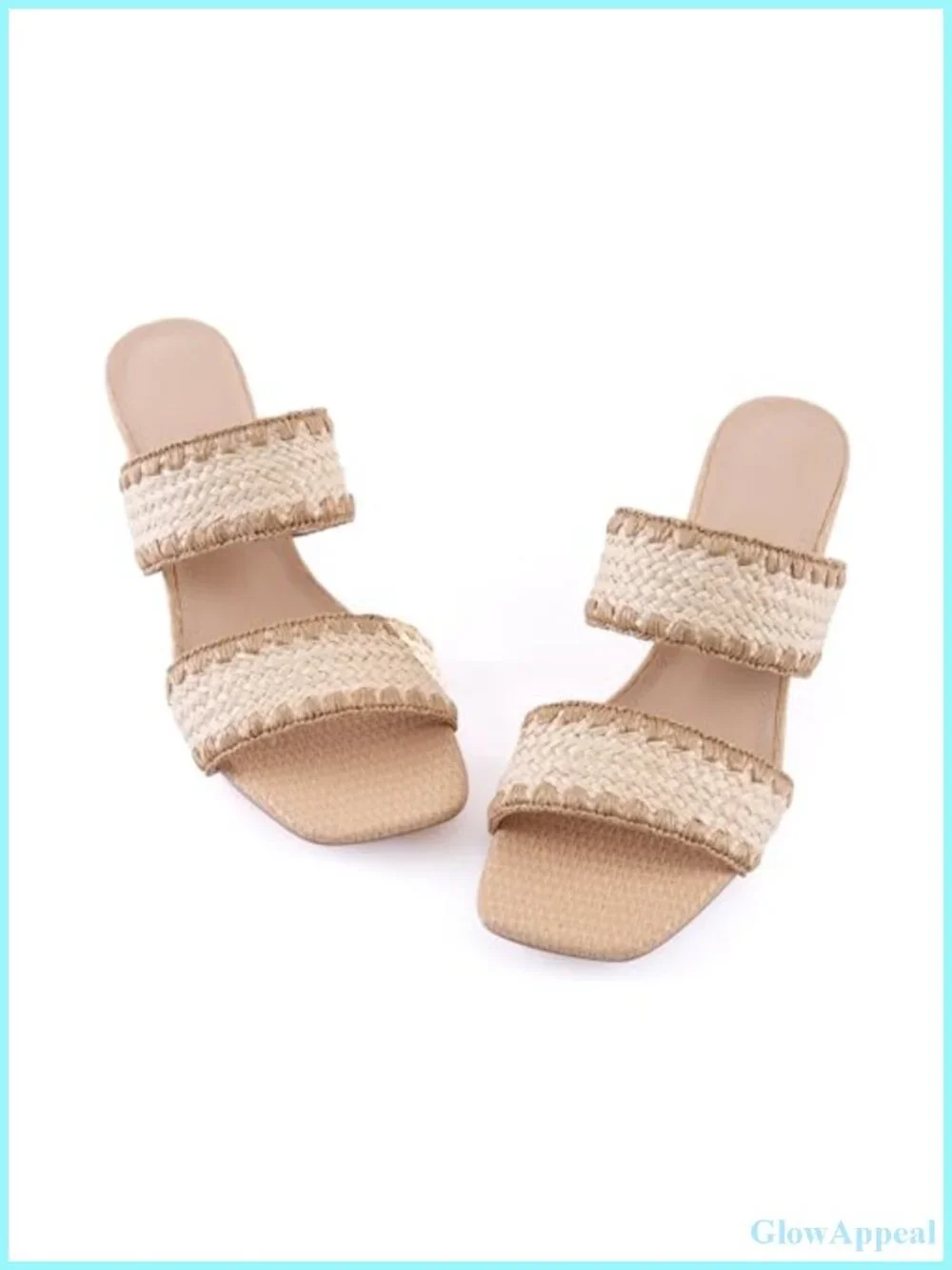 Womens Braided Heeled Sandals Block Heel Slip On Square Toe PU Leather Casual